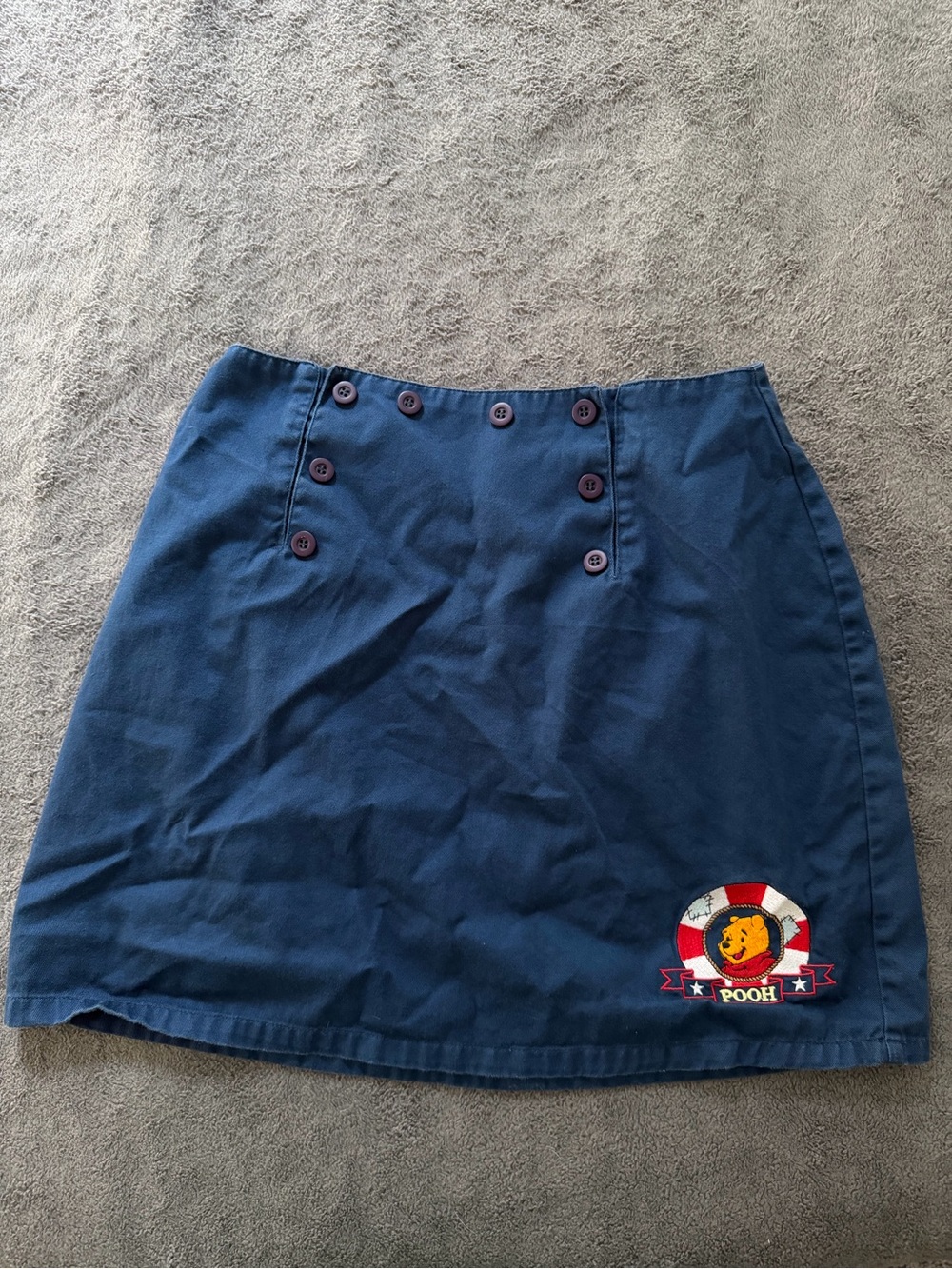 Vintage Disney Embroidered Winnie the Pooh Nautical Sailor Button Mini Skirt